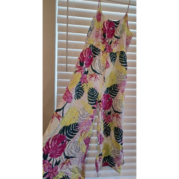 Nicole Miller New York Pants - Nicole Miller Romper Jumpsuit Multicolor Tropical Palm Floral Linen Blend Medium